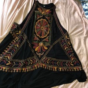 Floral Pattern High Neck Razor Back Tank